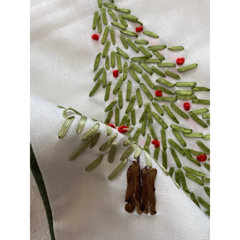 Holiday Tree‎ Sketch Table Runner 14x72 Embroidered Christmas Red Green White